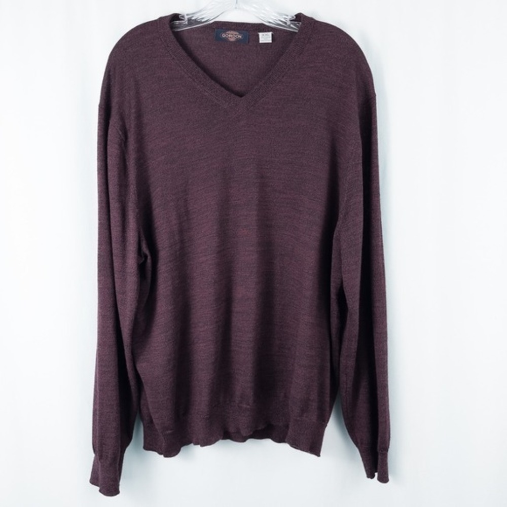 Gordon Mens Merino Wool‎ V Neck Long Sleeve Sweater Size XXL Heathered Purple